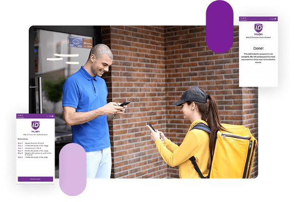 Two people on their phones at a door step Two people on their phones at a door step